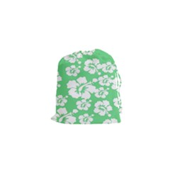 Hibiscus Flowers Green White Hawaiian Drawstring Pouches (xs)  by Mariart