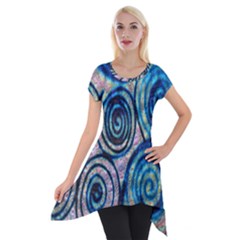 Green Blue Circle Tie Dye Kaleidoscope Opaque Color Short Sleeve Side Drop Tunic by Mariart