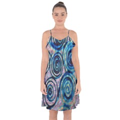 Green Blue Circle Tie Dye Kaleidoscope Opaque Color Ruffle Detail Chiffon Dress by Mariart