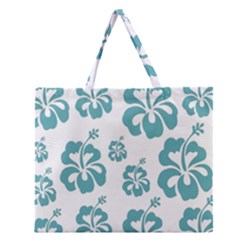 Hibiscus Flowers Green White Hawaiian Blue Zipper Large Tote Bag by Mariart