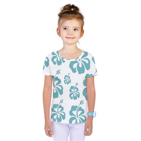 Hibiscus Flowers Green White Hawaiian Blue Kids  One Piece Tee by Mariart