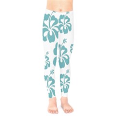 Hibiscus Flowers Green White Hawaiian Blue Kids  Leggings 