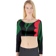 Illustrators Portraits Plants Green Red Polka Dots Long Sleeve Crop Top by Mariart