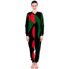 Illustrators Portraits Plants Green Red Polka Dots Onepiece Jumpsuit (ladies)  by Mariart