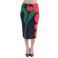 Illustrators Portraits Plants Green Red Polka Dots Velvet Midi Pencil Skirt
