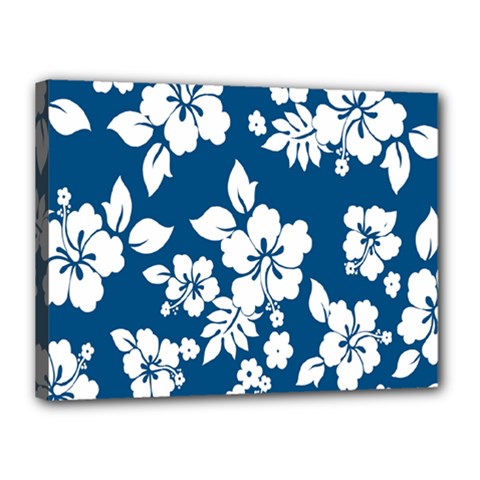 Hibiscus Flowers Seamless Blue White Hawaiian Canvas 16  X 12  by Mariart