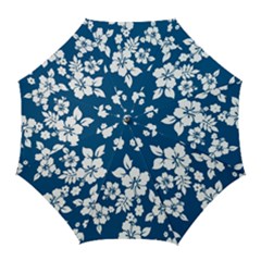 Hibiscus Flowers Seamless Blue White Hawaiian Golf Umbrellas by Mariart