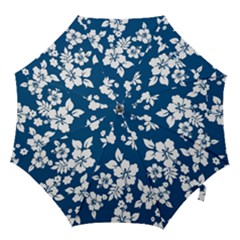 Hibiscus Flowers Seamless Blue White Hawaiian Hook Handle Umbrellas (medium)