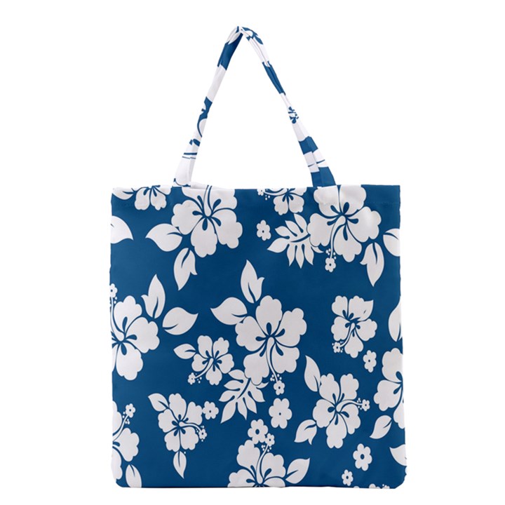 Hibiscus Flowers Seamless Blue White Hawaiian Grocery Tote Bag