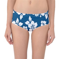 Hibiscus Flowers Seamless Blue White Hawaiian Mid-waist Bikini Bottoms by Mariart