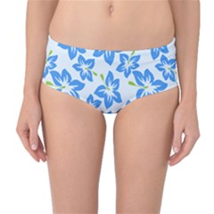 Hibiscus Flowers Seamless Blue Mid-waist Bikini Bottoms