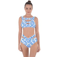 Hibiscus Flowers Seamless Blue Bandaged Up Bikini Set  by Mariart