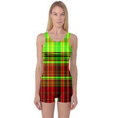 Line Light Neon Red Green One Piece Boyleg Swimsuit by Mariart