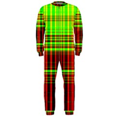 Line Light Neon Red Green Onepiece Jumpsuit (men)  by Mariart