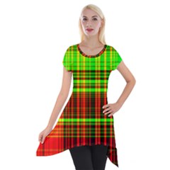 Line Light Neon Red Green Short Sleeve Side Drop Tunic by Mariart