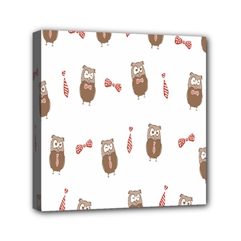 Insulated Owl Tie Bow Scattered Bird Mini Canvas 6  X 6 