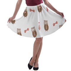 Insulated Owl Tie Bow Scattered Bird A-line Skater Skirt