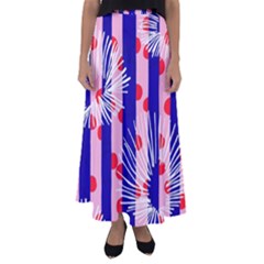 Line Vertical Polka Dots Circle Flower Blue Pink White Flared Maxi Skirt