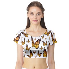 Butterfly Spoonflower Short Sleeve Crop Top (tight Fit)