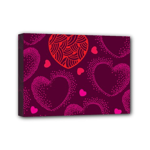 Love Heart Polka Dots Pink Mini Canvas 7  X 5  by Mariart