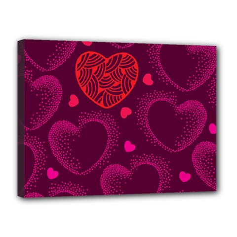 Love Heart Polka Dots Pink Canvas 16  X 12 