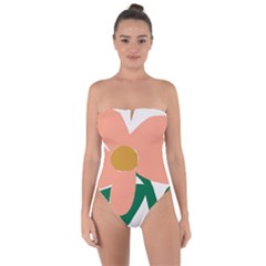 Peach Sunflower Flower Pink Green Tie Back One Piece Swimsuit by Mariart