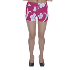 Pink Hawaiian Flower White Skinny Shorts by Mariart
