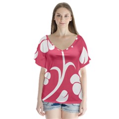 Pink Hawaiian Flower White Flutter Sleeve Top by Mariart