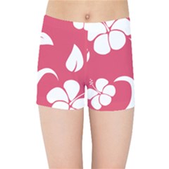 Pink Hawaiian Flower White Kids Sports Shorts