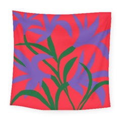 Purple Flower Red Background Square Tapestry (large)