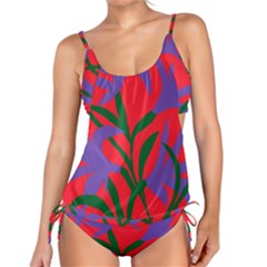 Purple Flower Red Background Tankini by Mariart