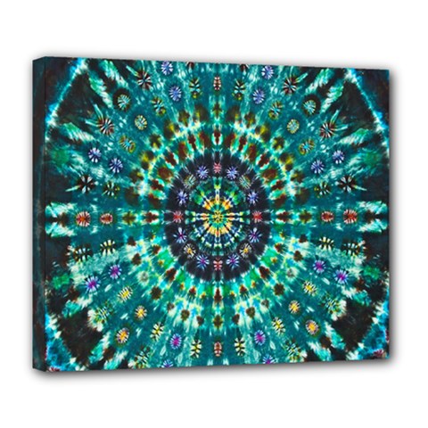 Peacock Throne Flower Green Tie Dye Kaleidoscope Opaque Color Deluxe Canvas 24  X 20  