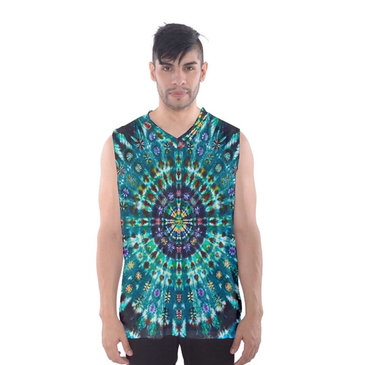 Peacock Throne Flower Green Tie Dye Kaleidoscope Opaque Color Men s Basketball Tank Top