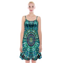 Peacock Throne Flower Green Tie Dye Kaleidoscope Opaque Color Spaghetti Strap Velvet Dress by Mariart