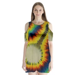 Red Blue Yellow Green Medium Rainbow Tie Dye Kaleidoscope Opaque Color Shoulder Cutout Velvet  One Piece by Mariart