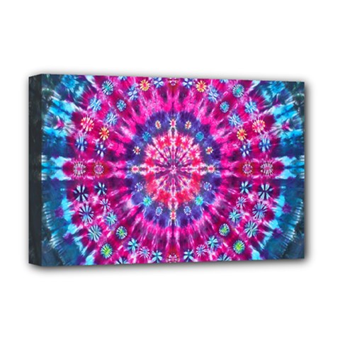 Red Blue Tie Dye Kaleidoscope Opaque Color Circle Deluxe Canvas 18  X 12  