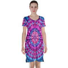 Red Blue Tie Dye Kaleidoscope Opaque Color Circle Short Sleeve Nightdress