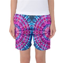 Red Blue Tie Dye Kaleidoscope Opaque Color Circle Women s Basketball Shorts