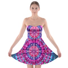 Red Blue Tie Dye Kaleidoscope Opaque Color Circle Strapless Bra Top Dress