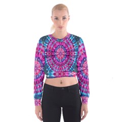 Red Blue Tie Dye Kaleidoscope Opaque Color Circle Cropped Sweatshirt by Mariart