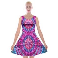 Red Blue Tie Dye Kaleidoscope Opaque Color Circle Velvet Skater Dress