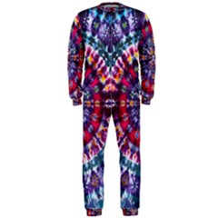 Red Purple Tie Dye Kaleidoscope Opaque Color Onepiece Jumpsuit (men) 