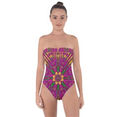 Feather Stars Mandala Pop Art Tie Back One Piece Swimsuit by pepitasart