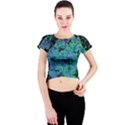 Blue And Green Tiles on black background Crew Neck Crop Top View1