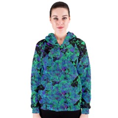 Blue And Green Tiles On Black Background Women s Zipper Hoodie by traceyleeartdesigns
