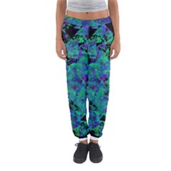 Blue And Green Tiles On Black Background Women s Jogger Sweatpants by traceyleeartdesigns