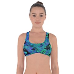 Blue And Green Tiles On Black Background Got No Strings Sports Bra