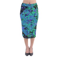 Blue And Green Tiles On Black Background Velvet Midi Pencil Skirt by traceyleeartdesigns