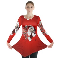 Funny Santa Claus  On Red Background Long Sleeve Tunic  by FantasyWorld7