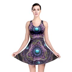 Beautiful Turquoise And Amethyst Fractal Jewelry Reversible Skater Dress by jayaprime